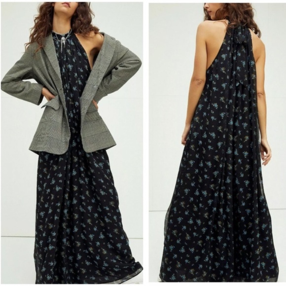 NWT Free People Edge of Love Jumpsuit Floral Black Oversized
